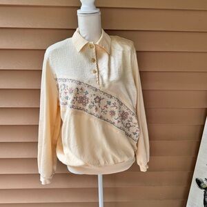 Teddi vintage grandma long sleeve sweater size large floral yellow
